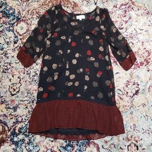 Anthropologie Moulinette Souers Black Floral Ruffled Hem Dress Sz XS
